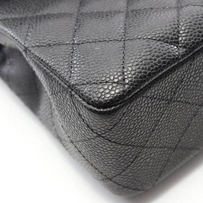 マトラッセ Wフラップ Wチェーンショルダーバッグ キャビアスキン ブラック シルバー金具 シャネル バッグ CHANEL