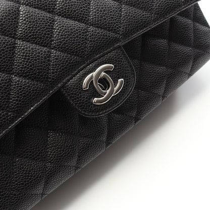 マトラッセ Wフラップ Wチェーンショルダーバッグ キャビアスキン ブラック シルバー金具 シャネル バッグ CHANEL