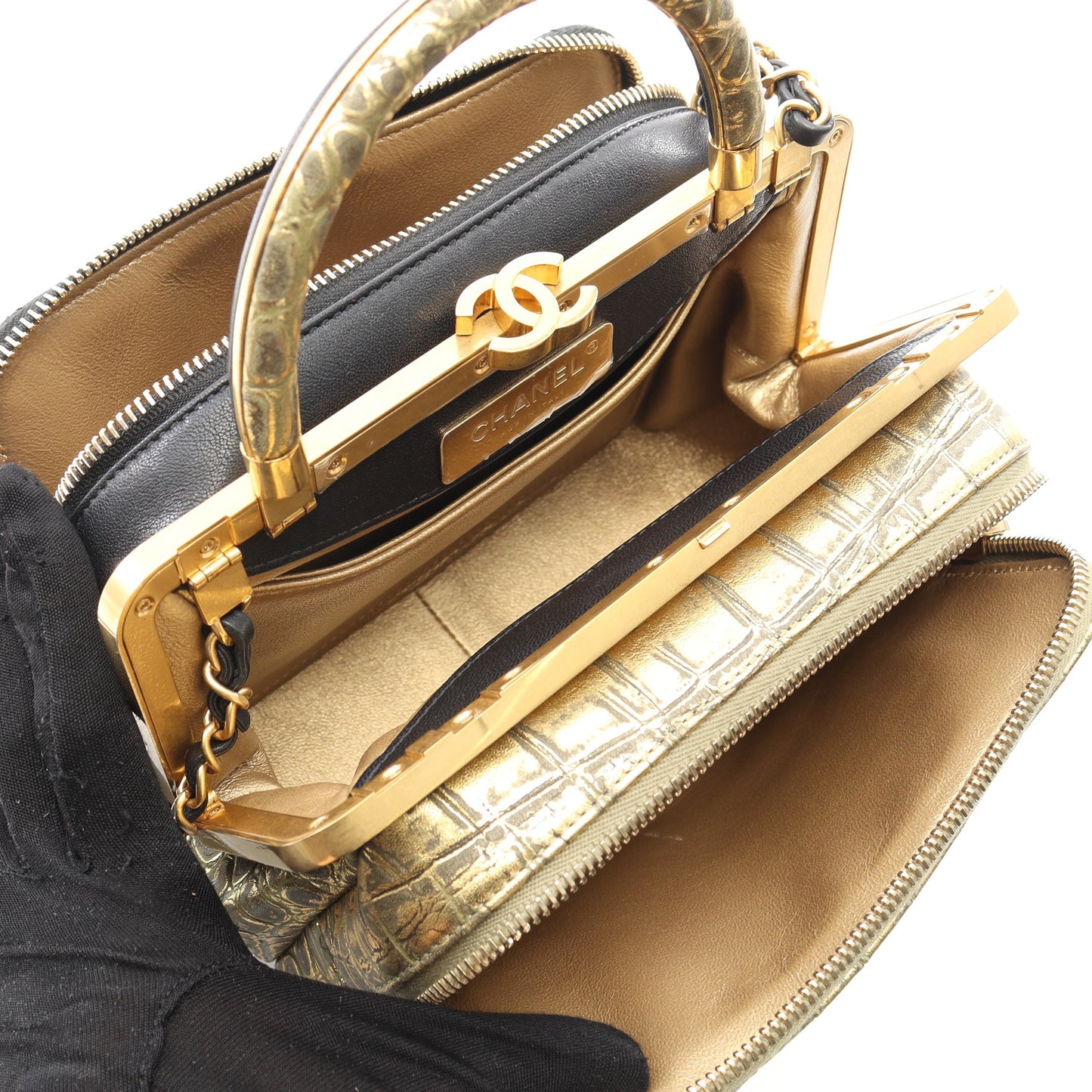 ココマーク ショルダーバッグ レザー ゴールド ブラック ゴールド金具 がま口 2WAY シャネル バッグ CHANEL