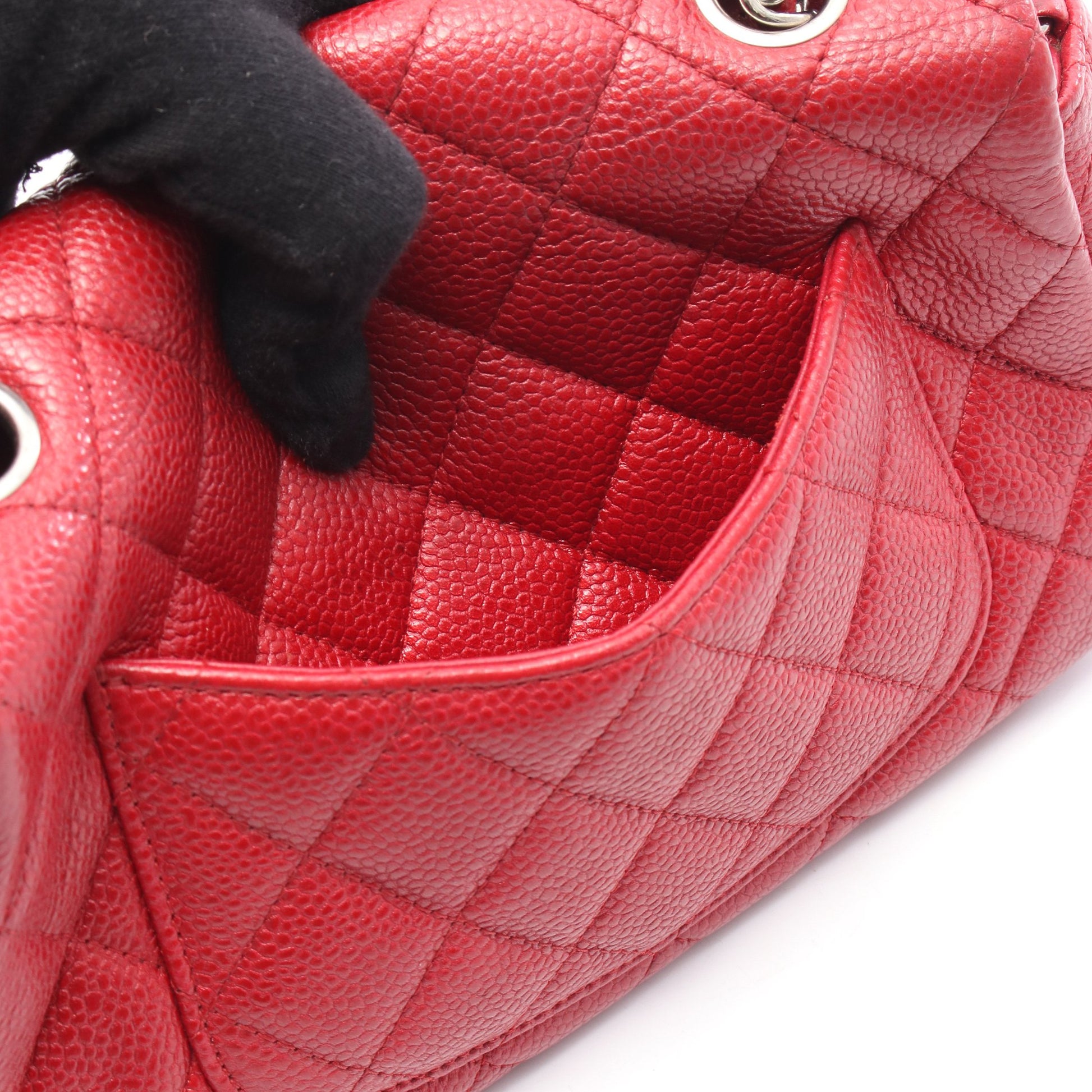 ミニマトラッセ20 チェーンショルダーバッグ キャビアスキン レッド シルバー金具 シャネル バッグ CHANEL