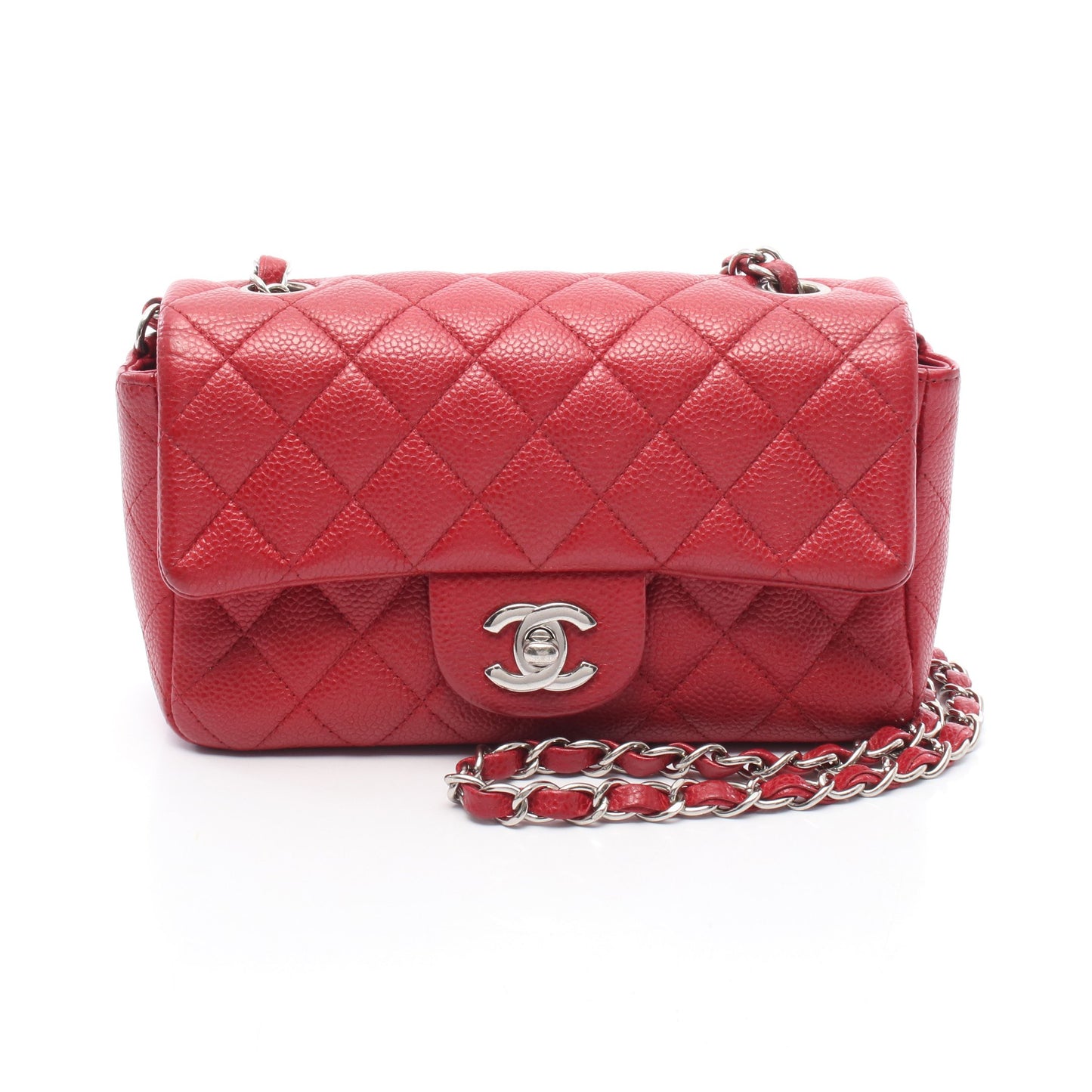 ミニマトラッセ20 チェーンショルダーバッグ キャビアスキン レッド シルバー金具 シャネル バッグ CHANEL