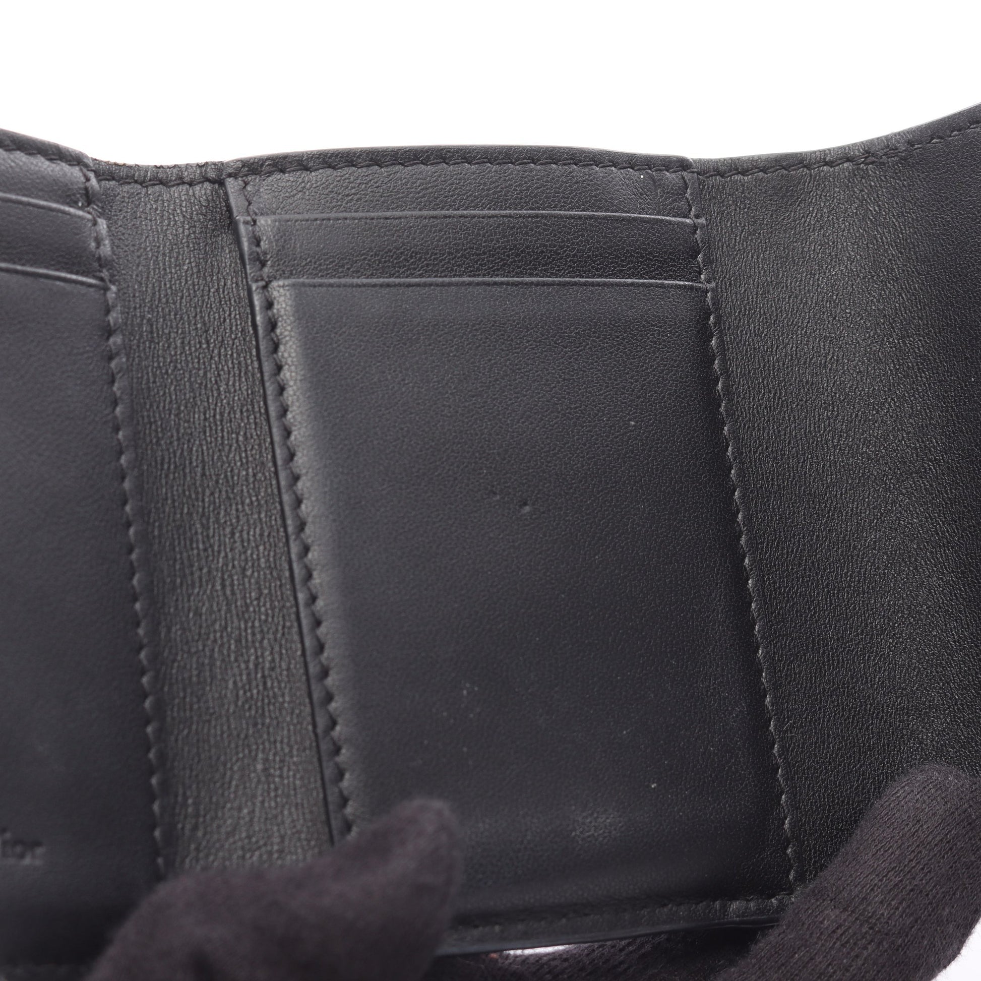 LADY DIOR ロータスウォレット 三つ折り財布 レザー ブラック  