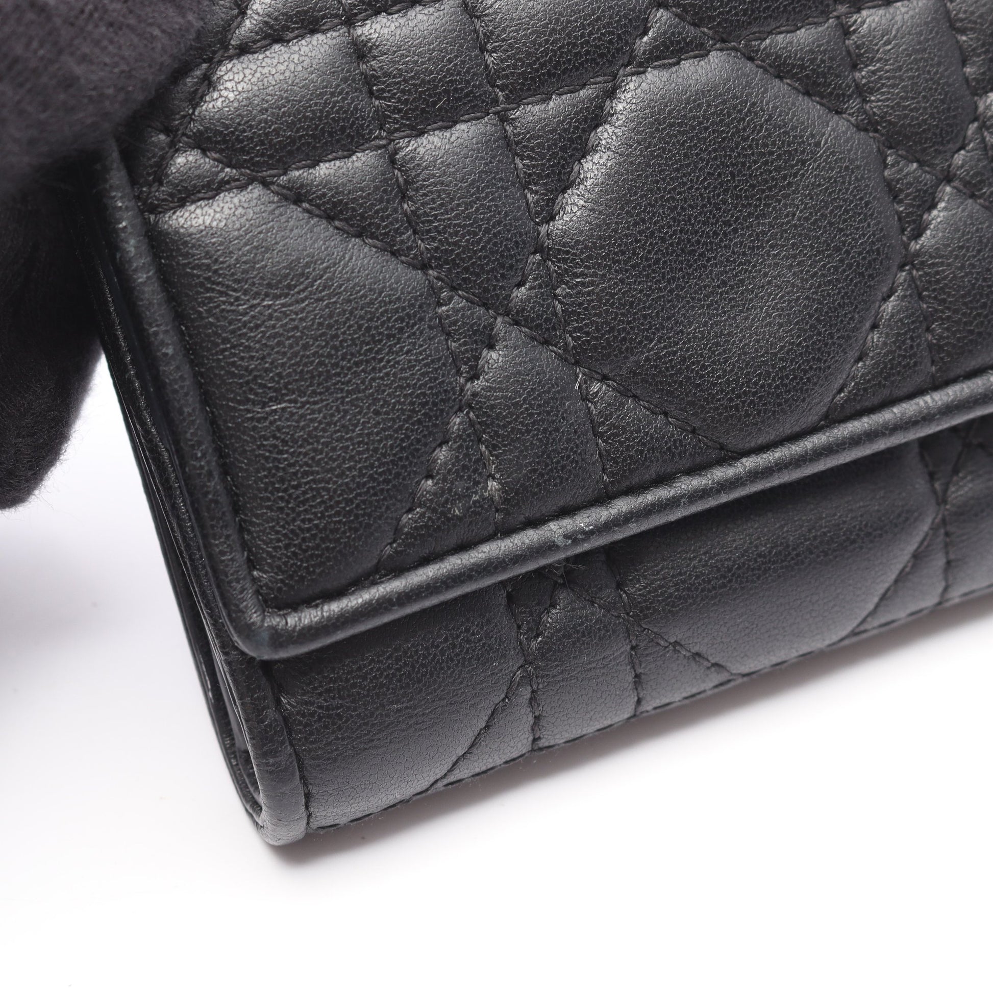 LADY DIOR ロータスウォレット 三つ折り財布 レザー ブラック  