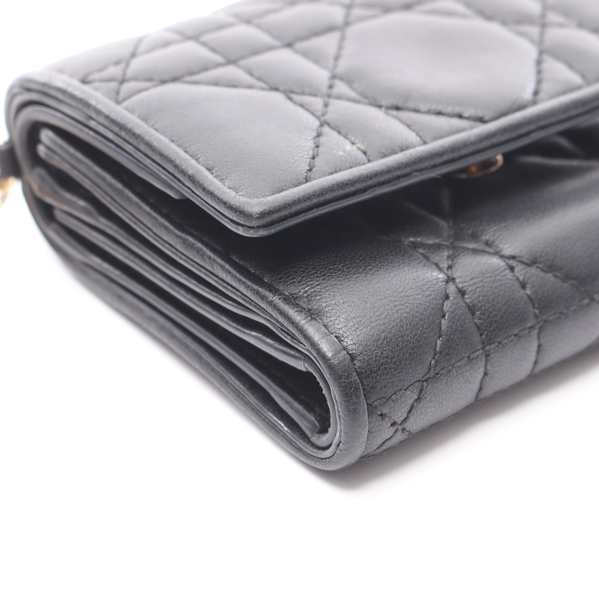 LADY DIOR ロータスウォレット 三つ折り財布 レザー ブラック  