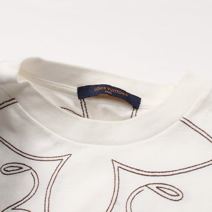 エンブロイダード モノグラム Tシャツ コットン ホワイト ブラウン ルイヴィトン トップス LOUIS VUITTON