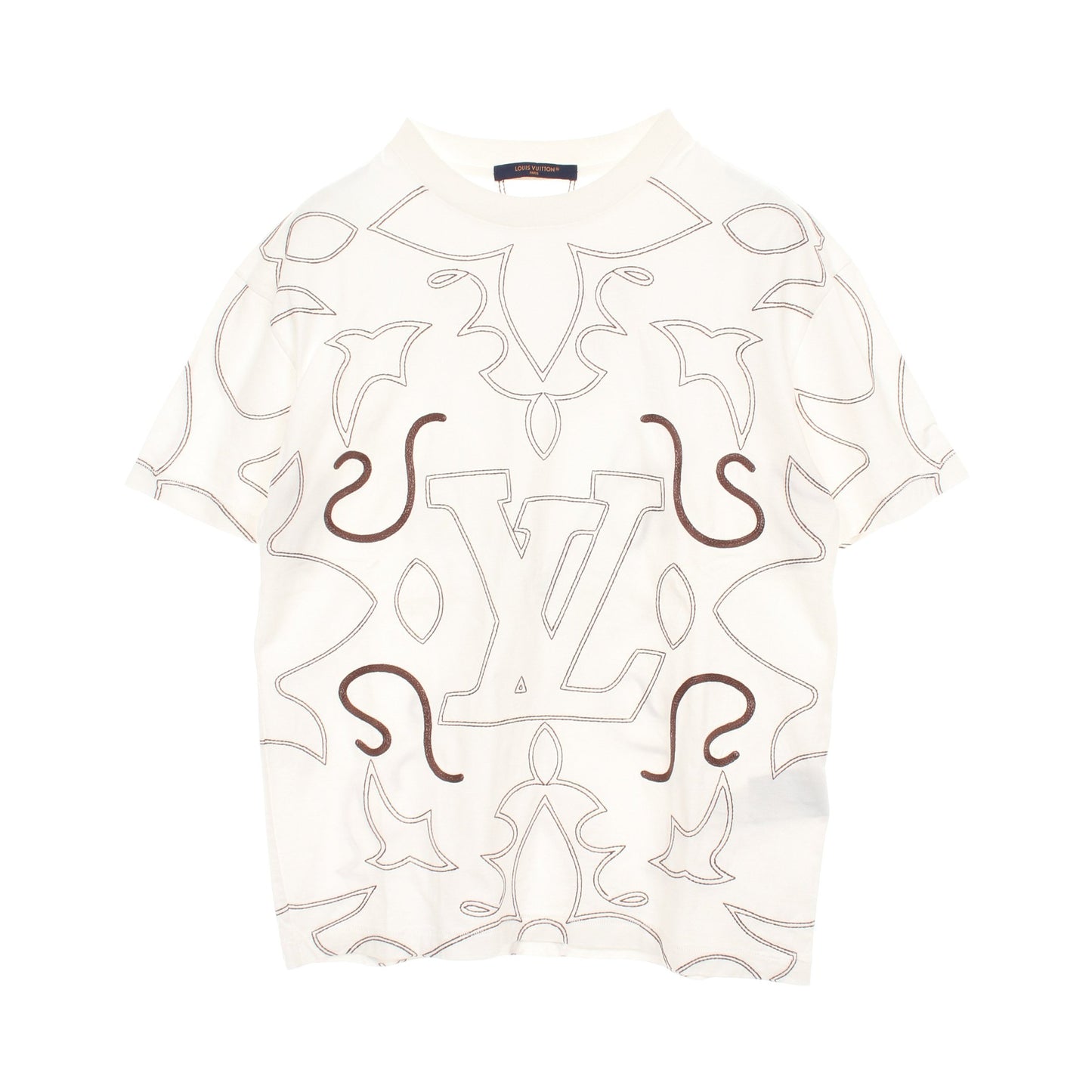 エンブロイダード モノグラム Tシャツ コットン ホワイト ブラウン ルイヴィトン トップス LOUIS VUITTON