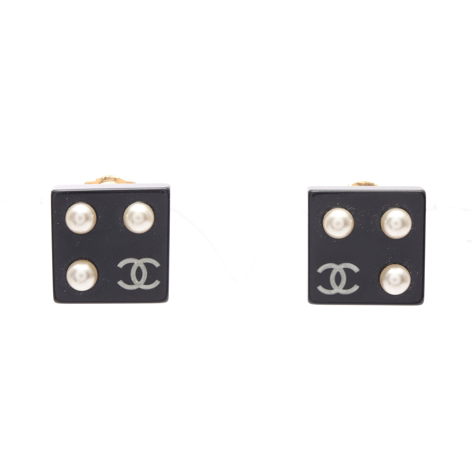 ココマーク ピアス GP フェイクパール ブラック オフホワイト 03C シャネル アクセサリー CHANEL