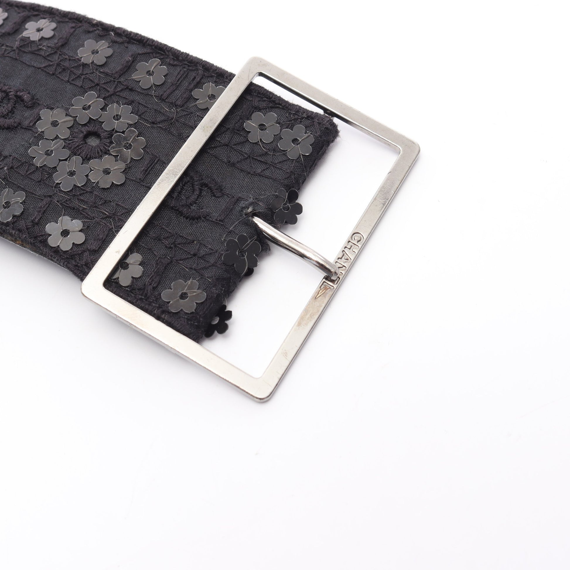 ココマーク ベルト フラワー スパンコール ファブリック レザー ブラック シルバー金具 06P シャネル 財布・小物 CHANEL
