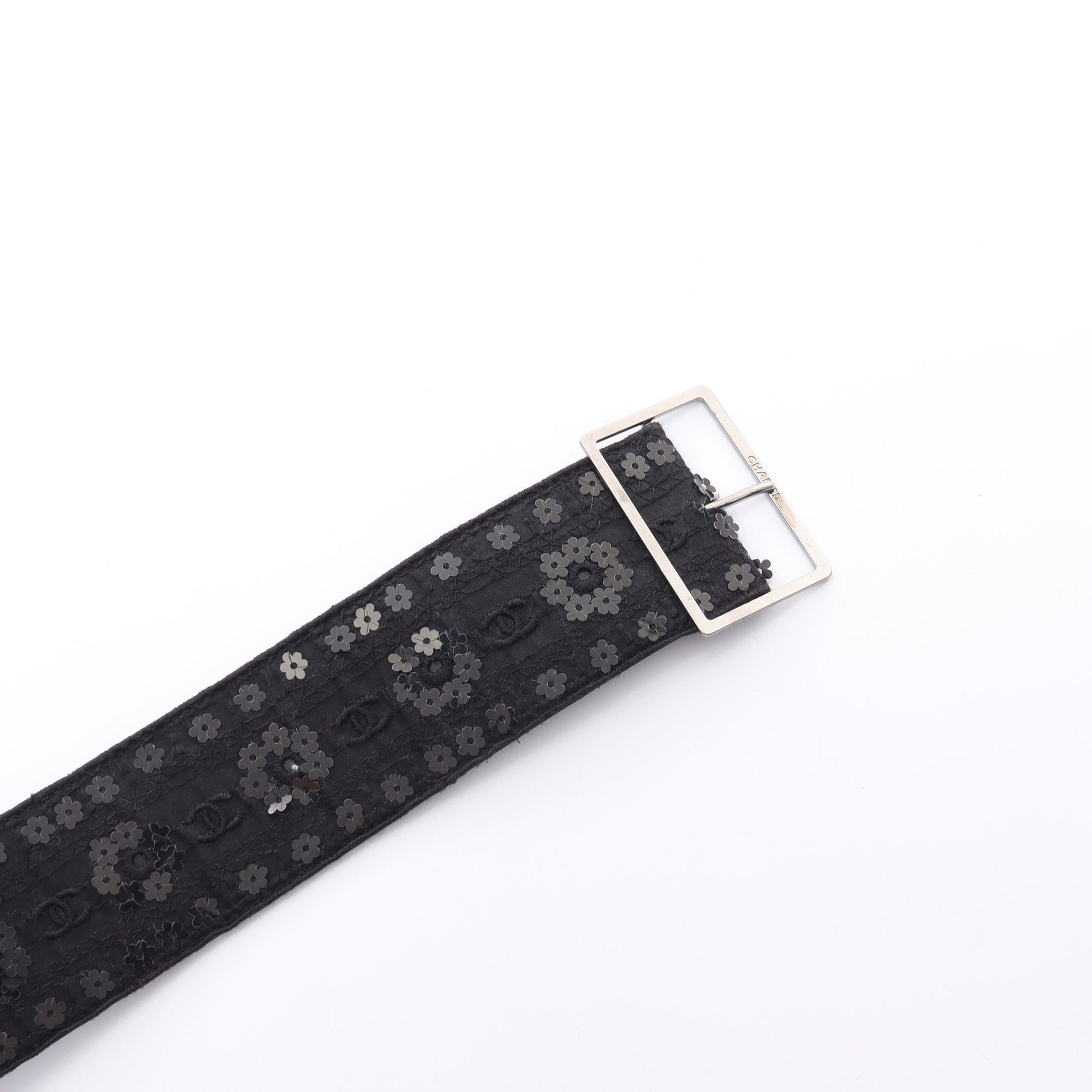 ココマーク ベルト フラワー スパンコール ファブリック レザー ブラック シルバー金具 06P シャネル 財布・小物 CHANEL