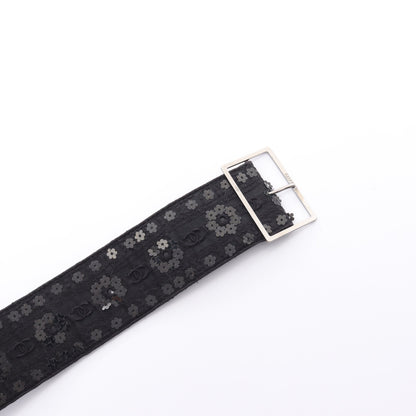 ココマーク ベルト フラワー スパンコール ファブリック レザー ブラック シルバー金具 06P シャネル 財布・小物 CHANEL