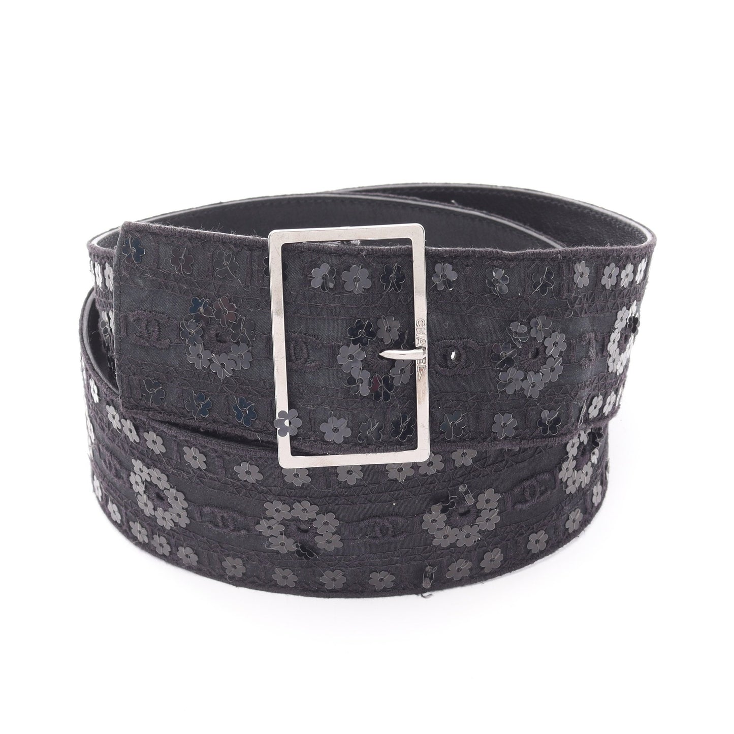 ココマーク ベルト フラワー スパンコール ファブリック レザー ブラック シルバー金具 06P シャネル 財布・小物 CHANEL