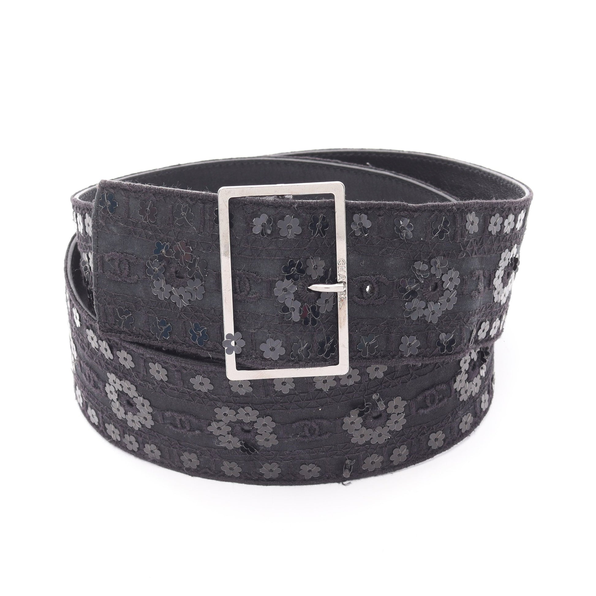 ココマーク ベルト フラワー スパンコール ファブリック レザー ブラック シルバー金具 06P シャネル 財布・小物 CHANEL