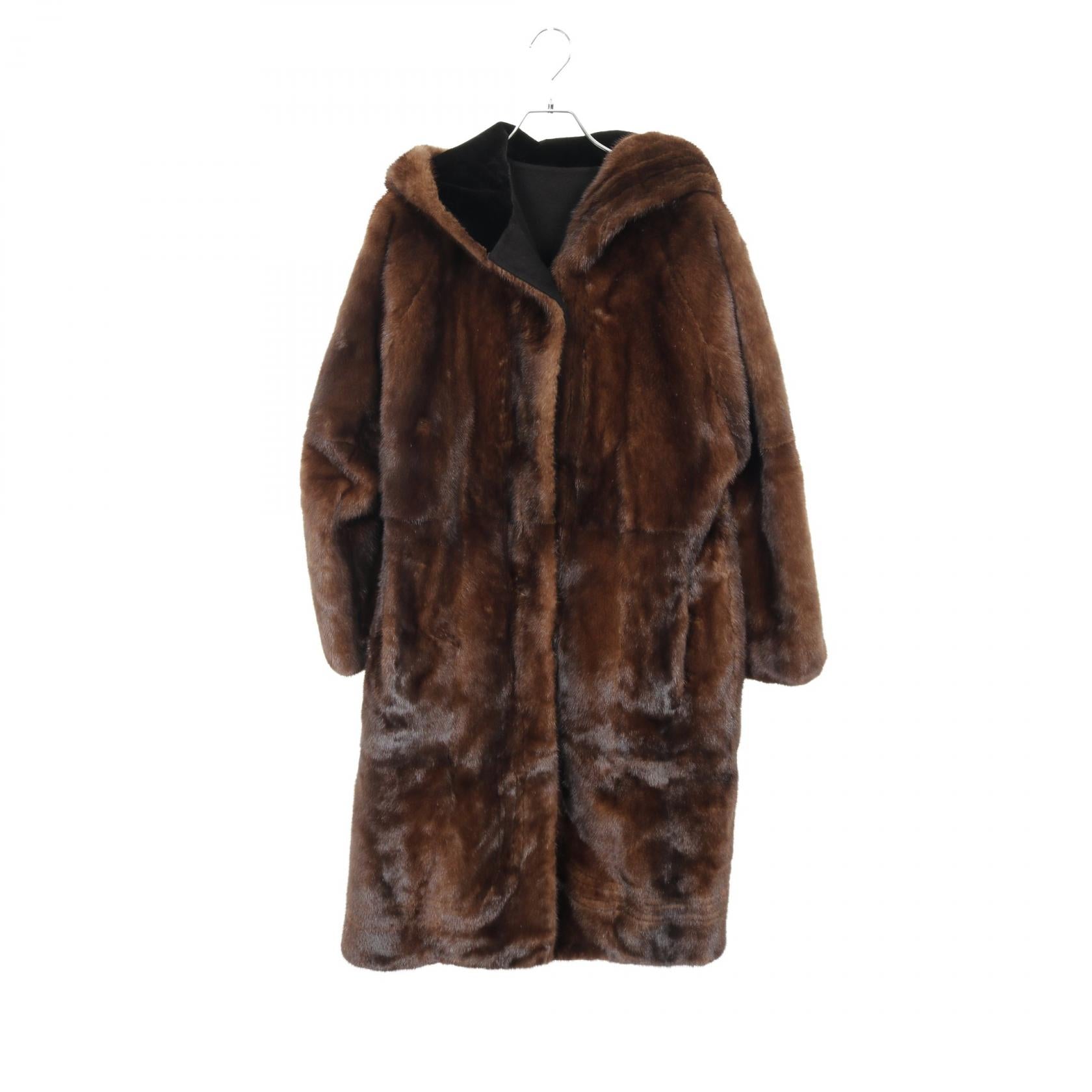 Embaブラウンファーコート 装飾ボタン付き セリエボタン リバーシブル ファーコート カシミヤ ミンク ブラック