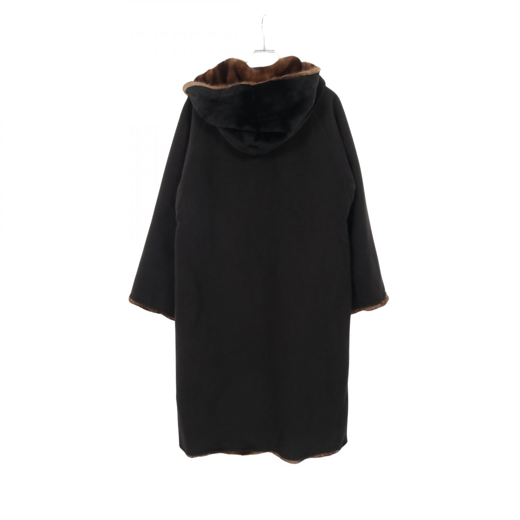 セリエボタン リバーシブル ファーコート カシミヤ ミンク ブラック
