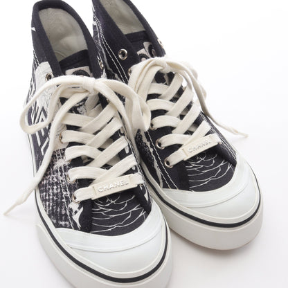 グラフィティ ミッドカット カメリア ハイカットスニーカー キャンバス ブラック ホワイト シャネル シューズ CHANEL