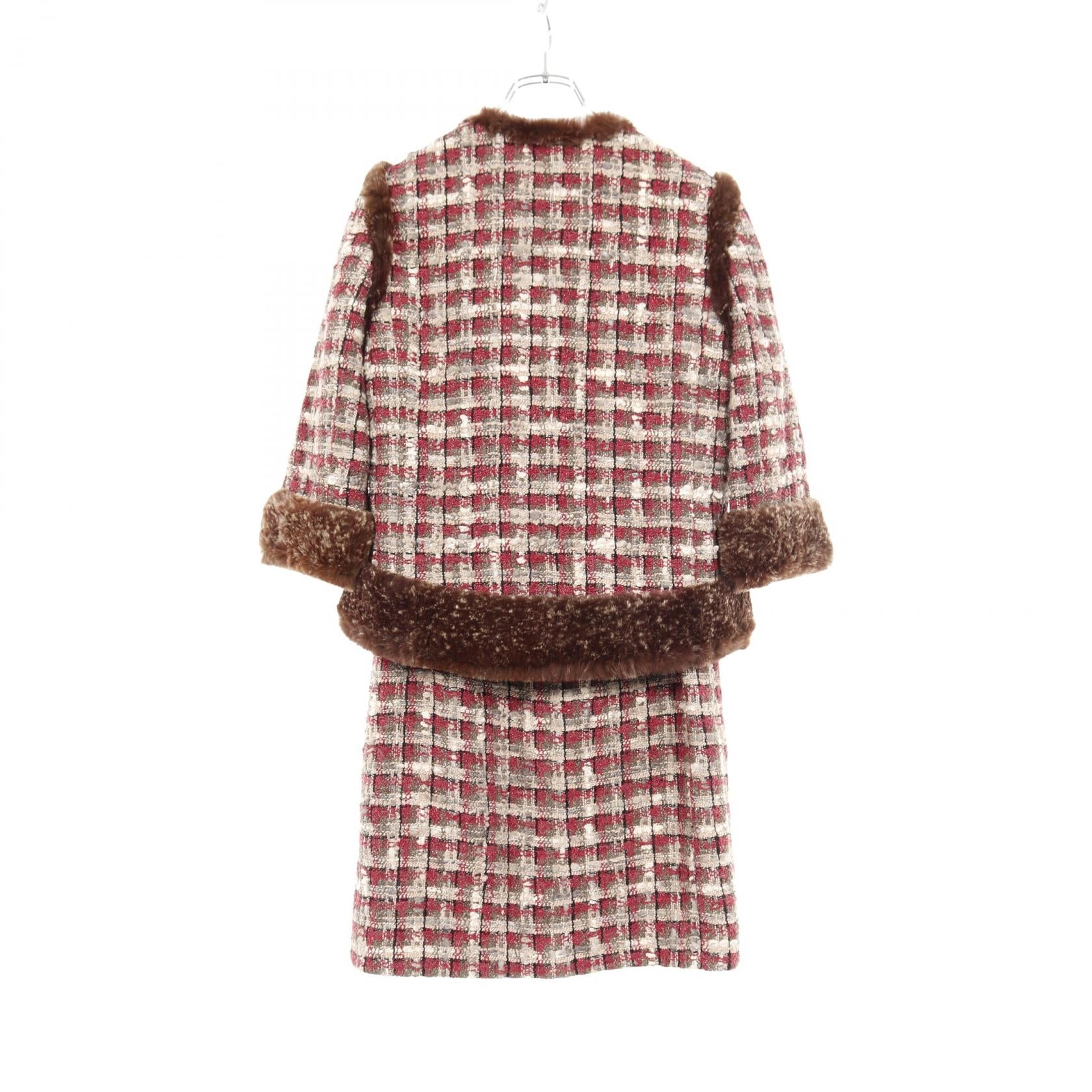 ツイードジャケット スカートスーツ セットアップ シルク ナイロン  